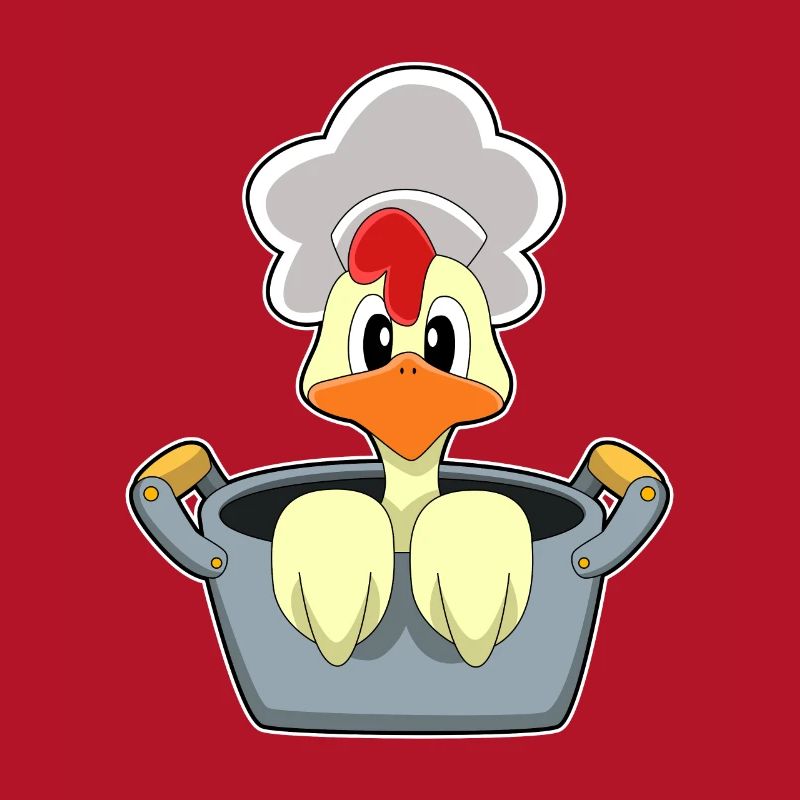 Chicken with cooking pot