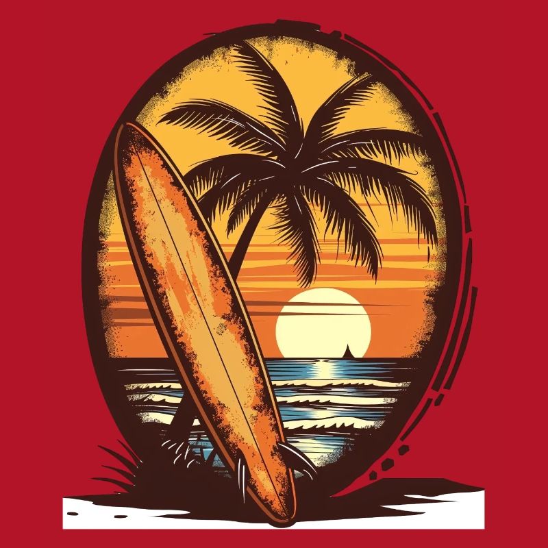 Sunset Surfboard Palm Trees
