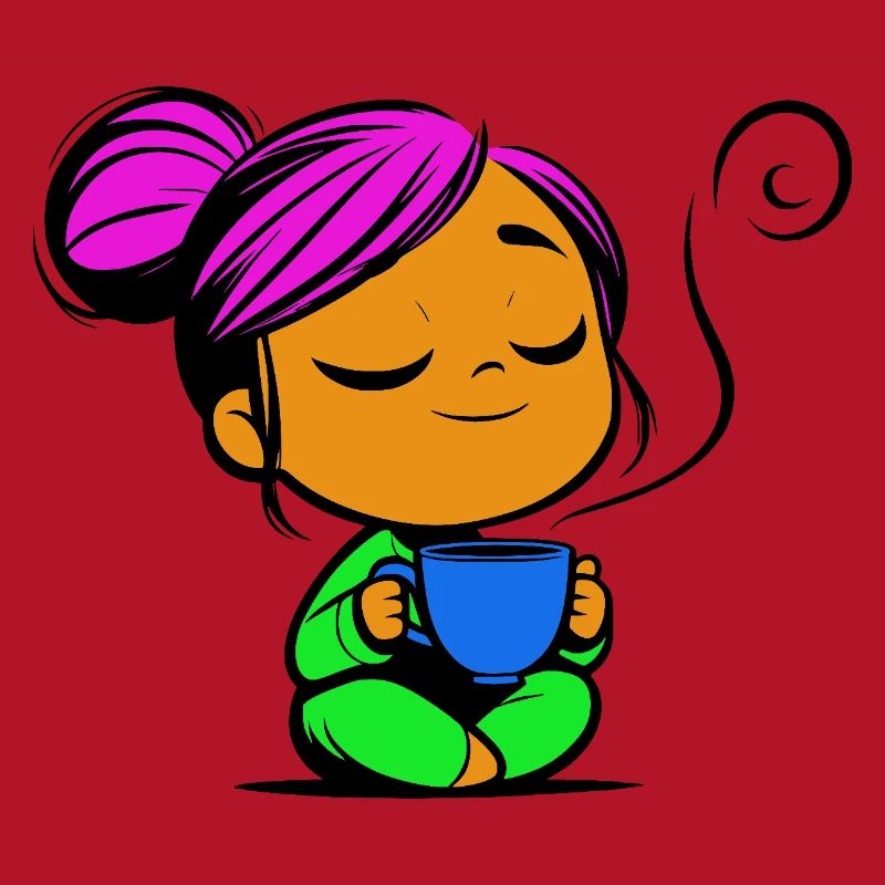 Tassmine enspannt mit einer Tasse Tee oder Kaffee