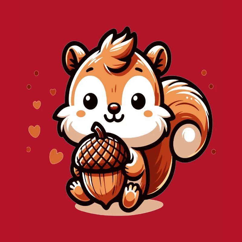 Süßes Eichhörnchen mit Herz-Eichel