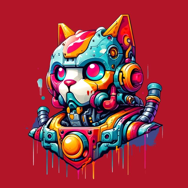 Chat conçu comme un robot dans le style graffiti de la bande dessinée