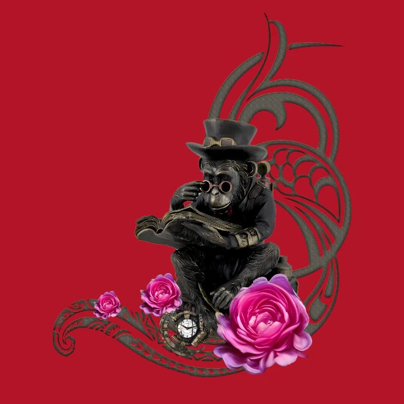Lustiger Steampunk-Affe liest ein Buch