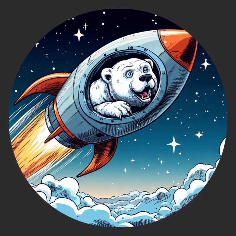 aufgeregter Eisbär in einer Rakete Comic