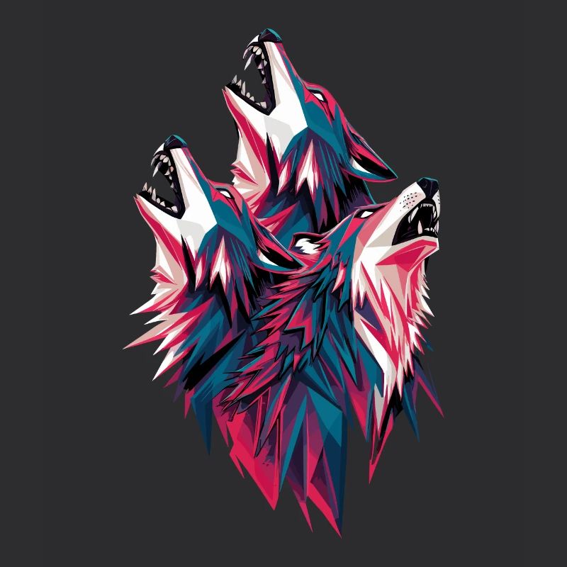 Low poly wolves in pack howling