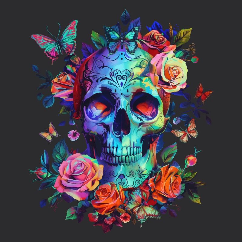 Crâne avec fleurs et papillon