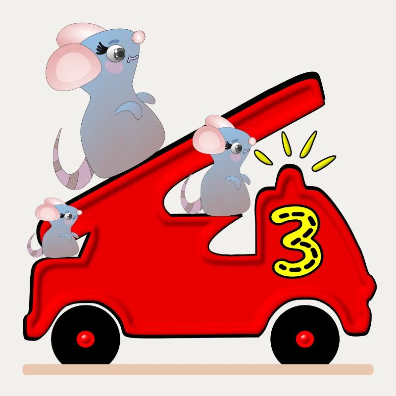 Fire Engine - THREE - 3rd Birthday - MICE