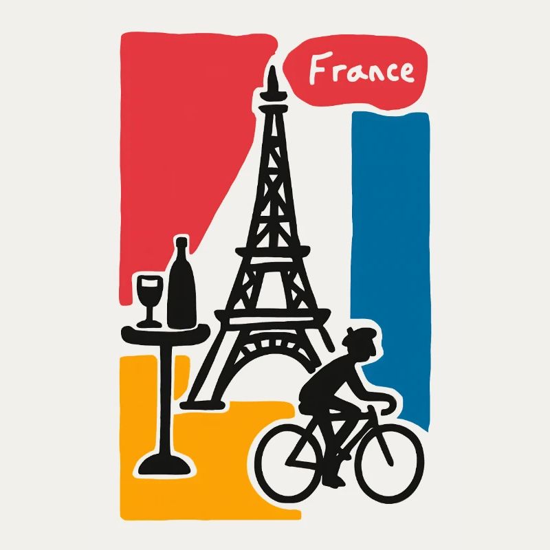 France Graphic: Eiffel Tower and Bicycle