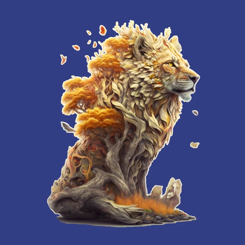 Lion avec des éléments de savane, conception de lion