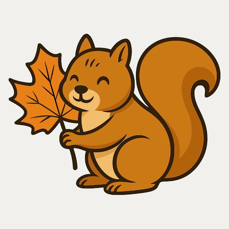 Niedliches Eichhörnchen mit Herbstblatt Cartoon