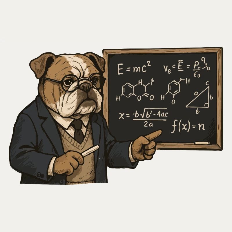 Professor Bulldog Teaching Math Science Chalkboard