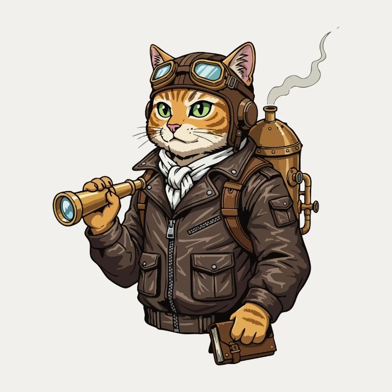 Chat Aviateur Steampunk Explorateur Curiosité