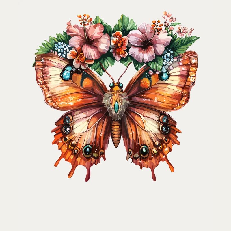Papillon tropical avec des fleurs