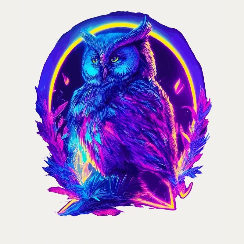 Mystisch leuchtende Eule Neon Synthwave