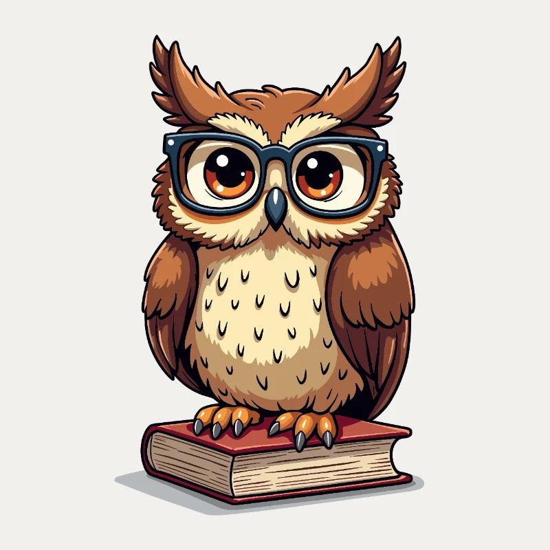 Süße Eule mit Brille auf Buch