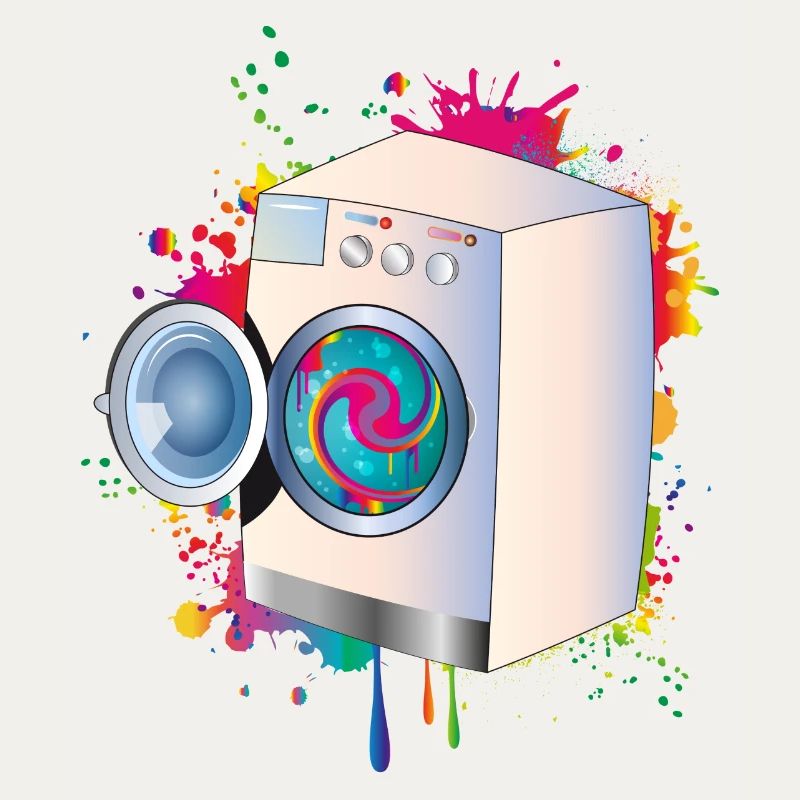 Washing machine in graffiti style with colored linen