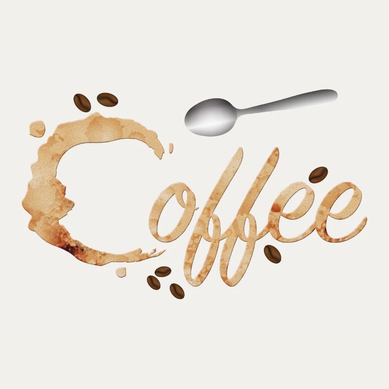 Kaffeefleck Typografie mit Kaffeebohnen und Löffel