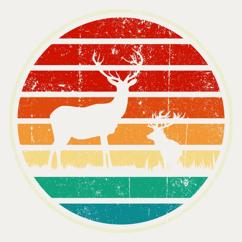 Retrowave Sunset Stag Circle