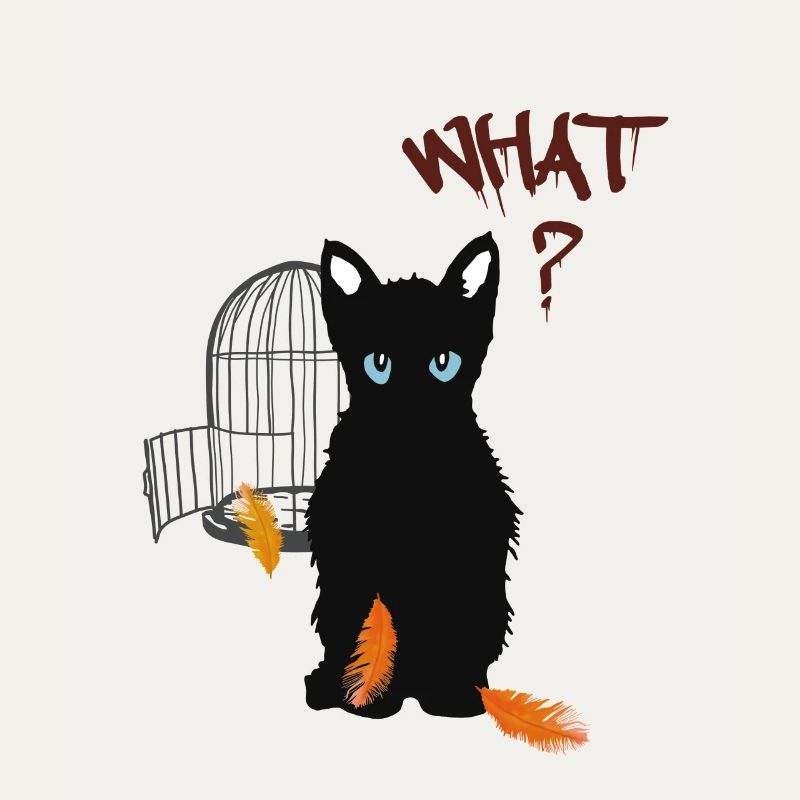 Petit chaton mignon noir et oiseau