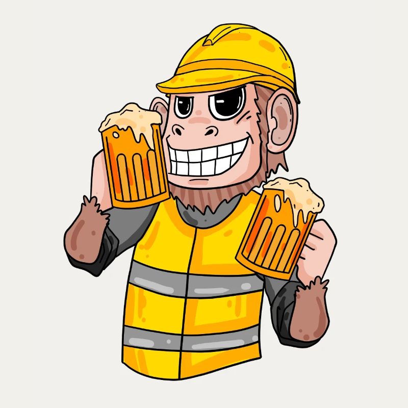 Bauarbeiter Affe mit Bier