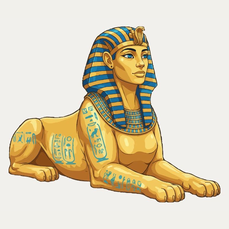 Golden Sphinx with hieroglyphics