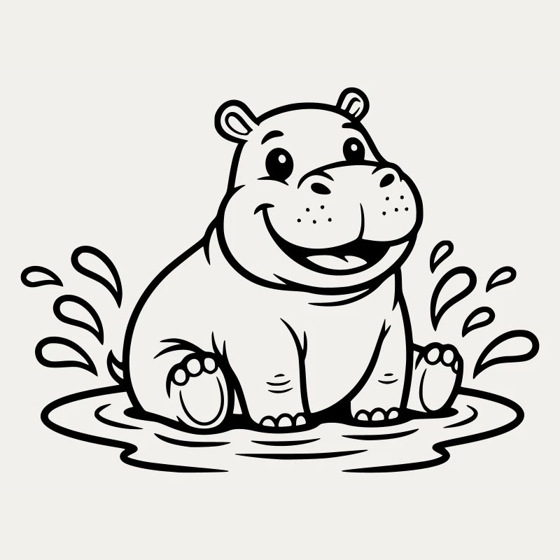 Cute Hippo Baby in Water Comic Vector