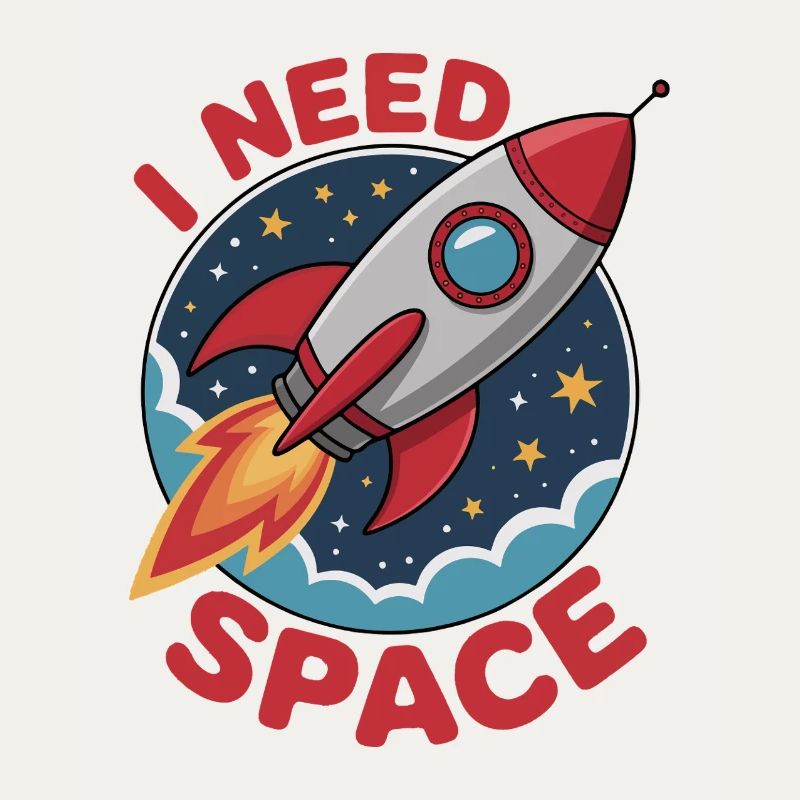 Rocket dans l’espace, style dessin animé - « J’AI BESOIN DE L’ESPACE