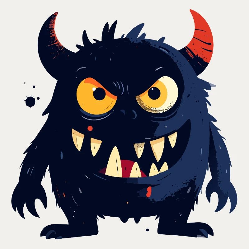 little naughty monster with horns sharp teeth