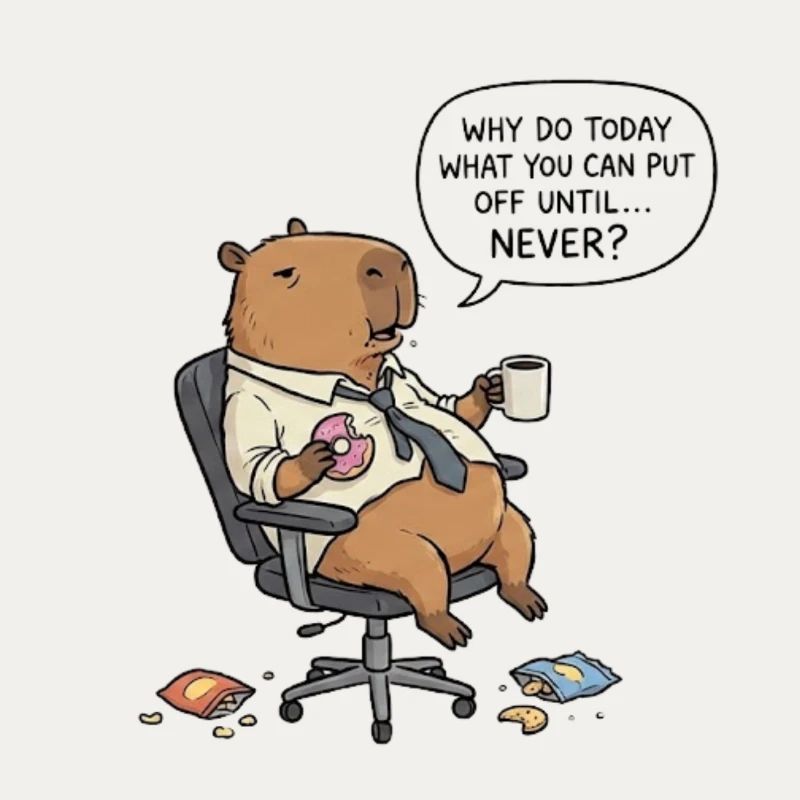 Procrastinating capybara beaver in the office