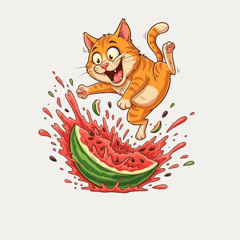 Katzen Sommer Wassermelone Spritzer