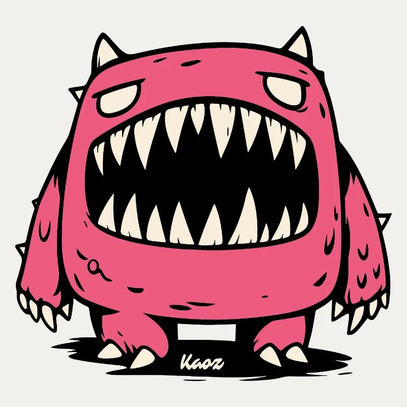 Pink Monster with Big Pointed Teeth
