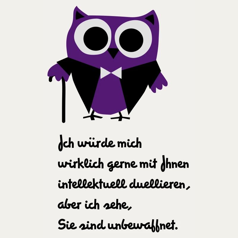 Owl, satire, saying "Intellectually duel"