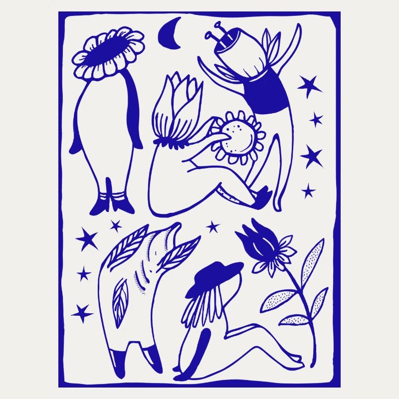 Figures de danse au clair de lune dans la forêt étoilée