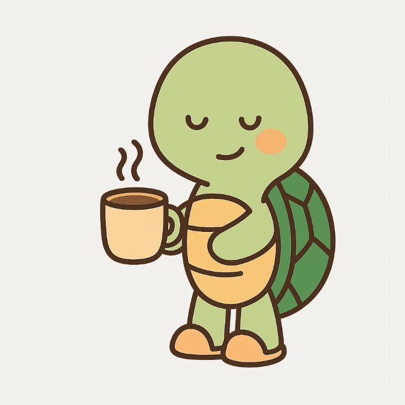 Turtle with a cup of coffee (left)