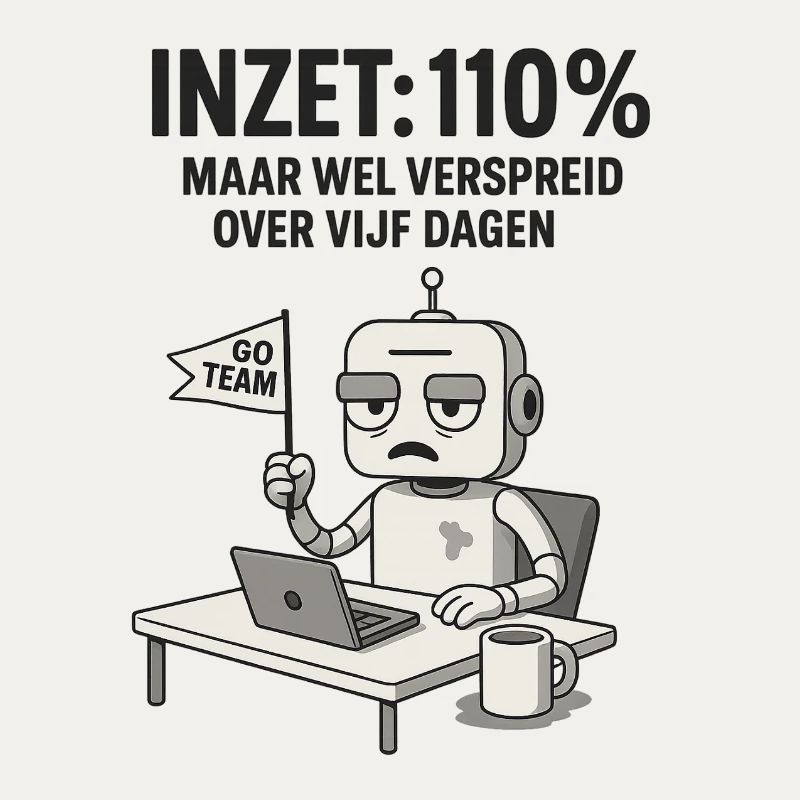 COMMITMENT: 110% – Robot at work with dry humor