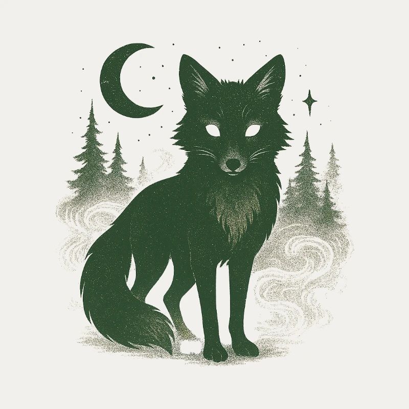 Mystical forest fox at moonlit night
