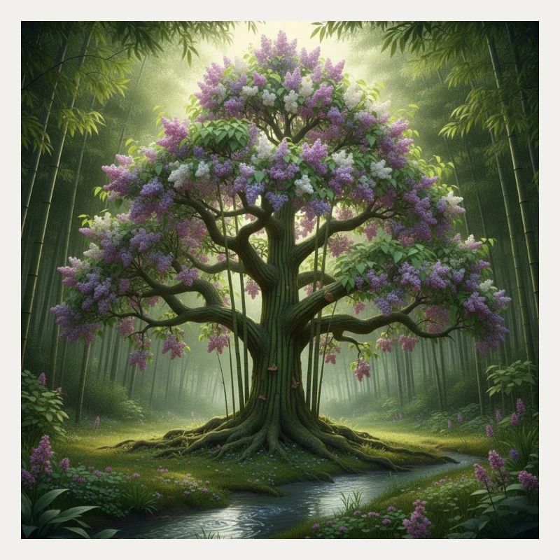 Forest tree with lilac blossoms
