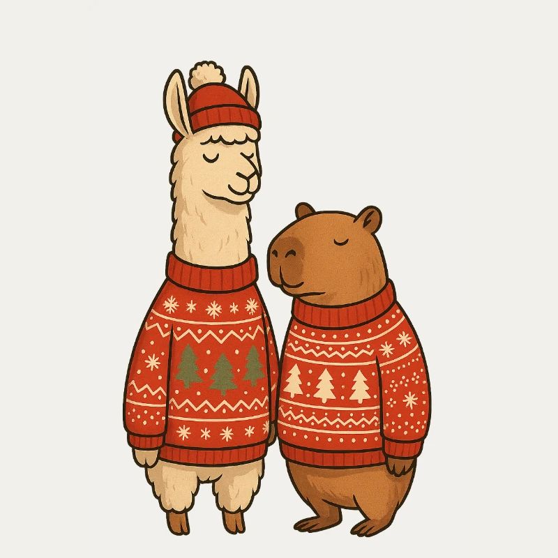 Lama und Cabibara Weihnachtspullover Duo