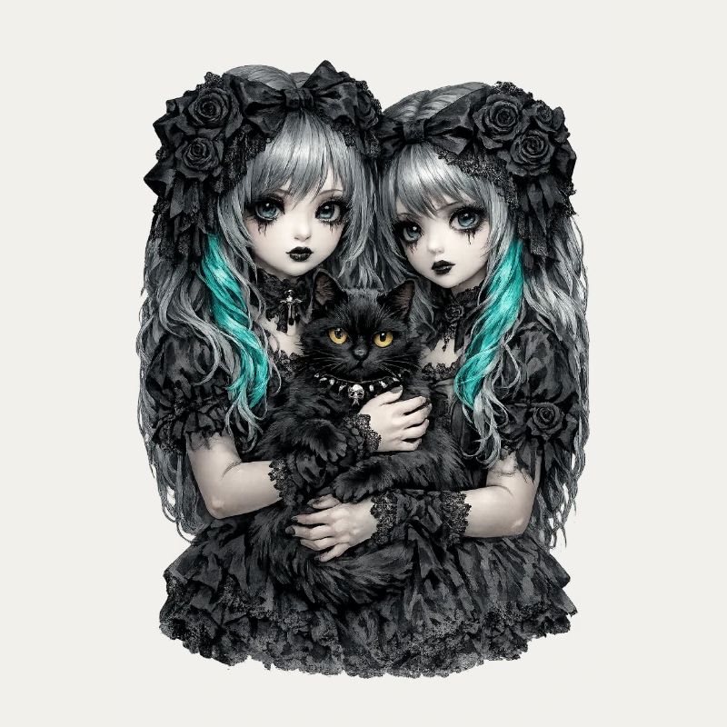 Gothic Zwillinge und schwarze Katze