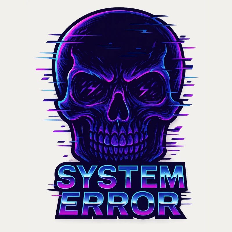 Neon Glitch Skull with System Error Text
