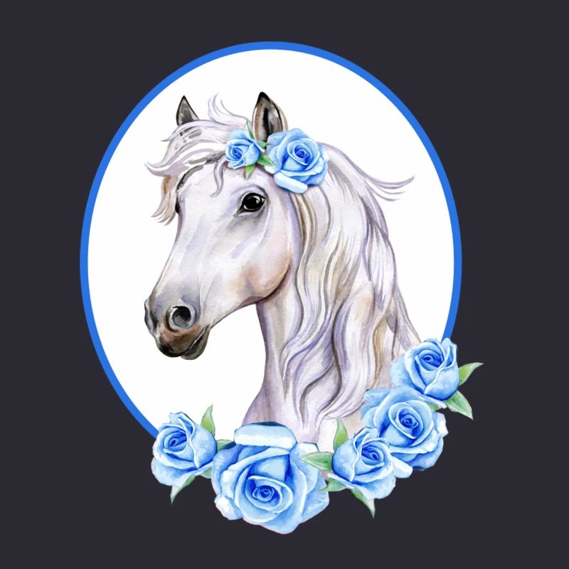 Romantisches weißes Pferd - Rosen hellblau