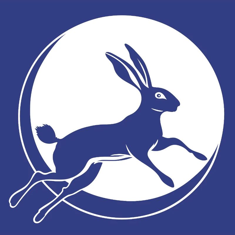 Bunny jumping with crescent moon Easter Ostara