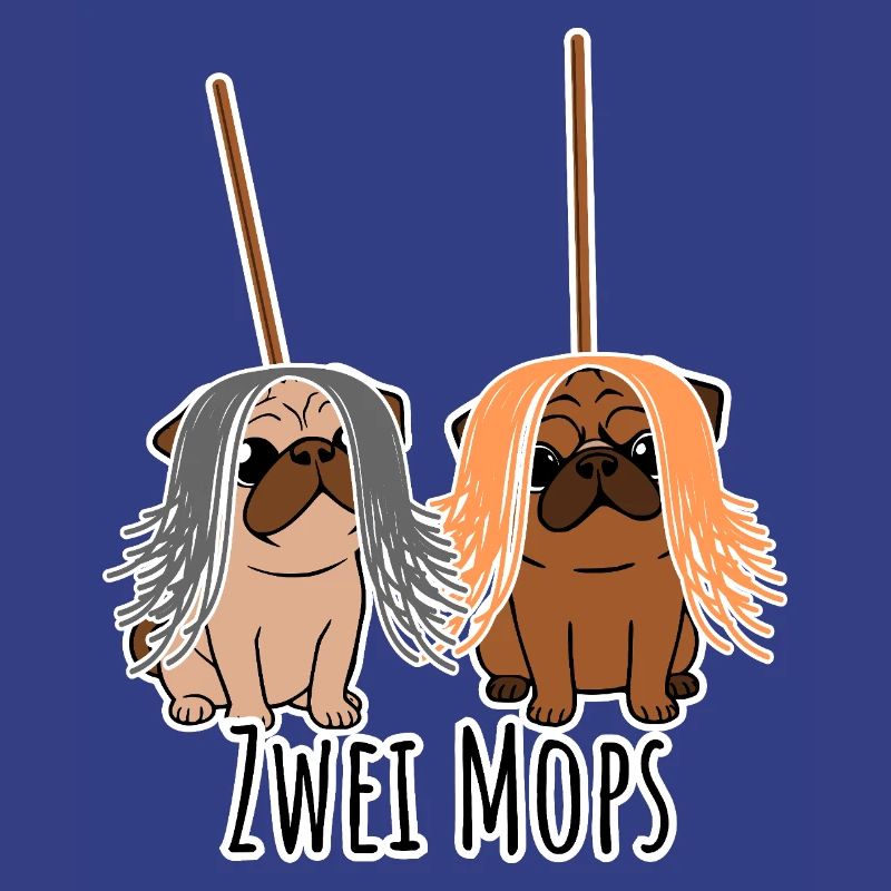 Zwei Mops - Hunde oder Putzgeräte? Hunde Humor?