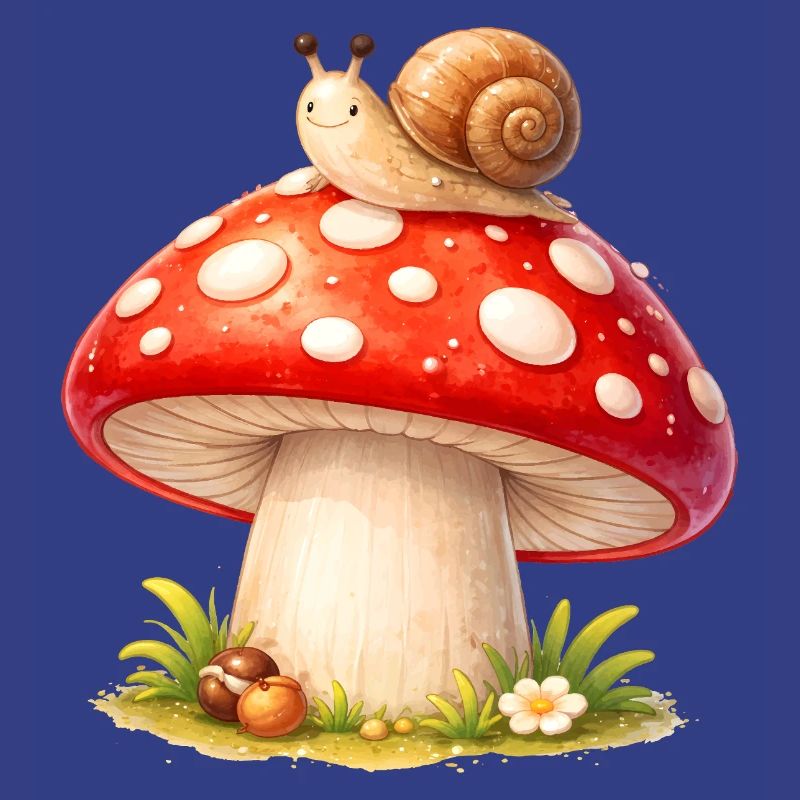 Toadstool with Snail Cute Forest Motif