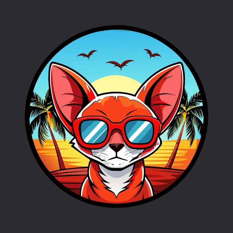 Red Devon Rex Cat Breed Cartoon Sunglasses Beach