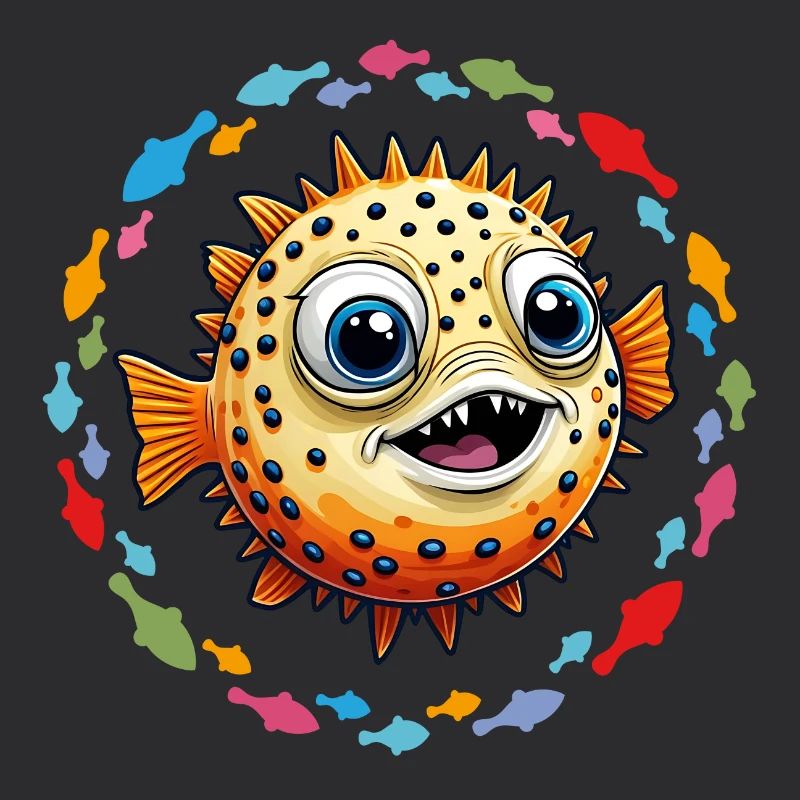 Drôle de poisson-globe rieur et poisson coloré