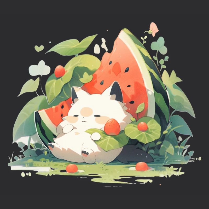 Mignon Kawaii Chat Pastèque Nourriture