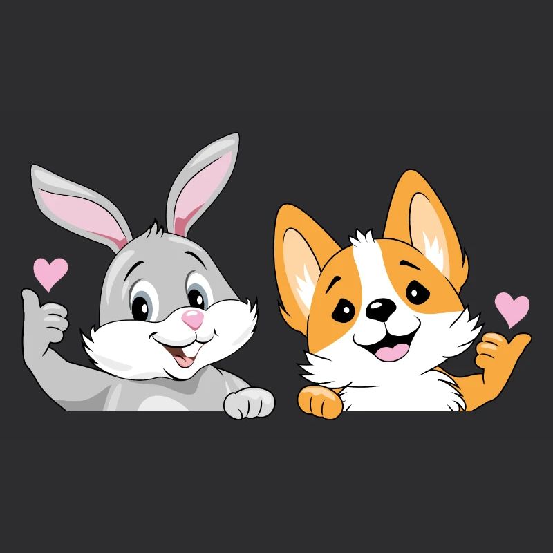 Happy rabbit and welsh corgi dog