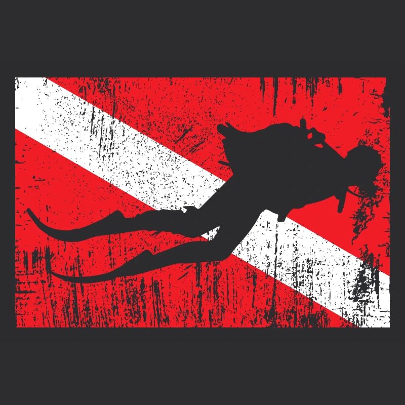 Grunge Ski Silhouette on Diagonal Flag