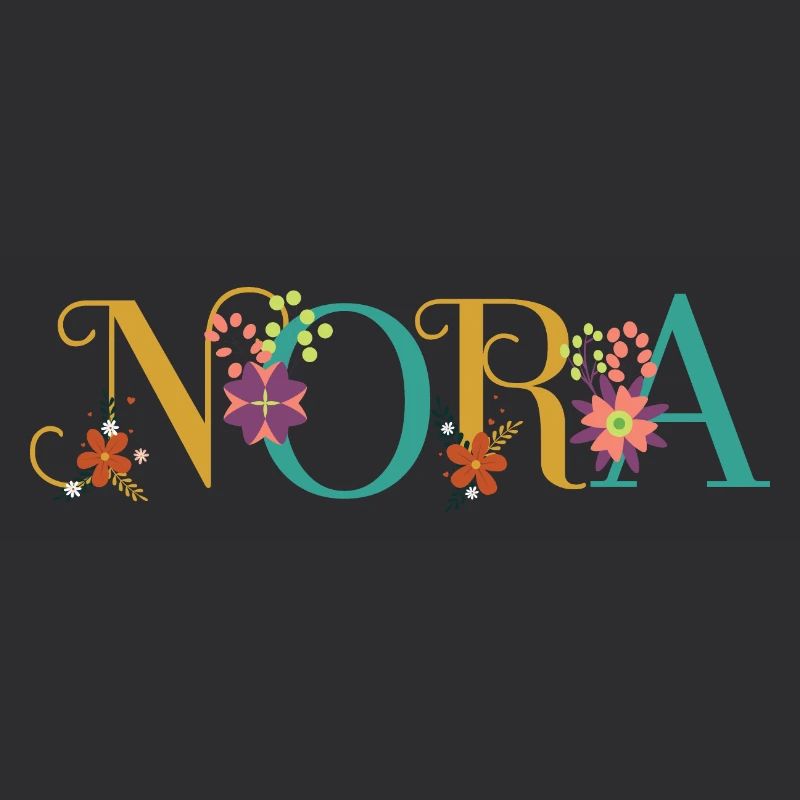 Art du nom NORA avec des fleurs brodées