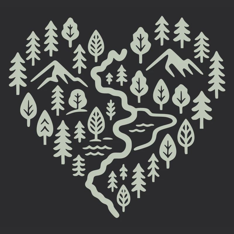 Herz mit Berg- und Waldlandschaft